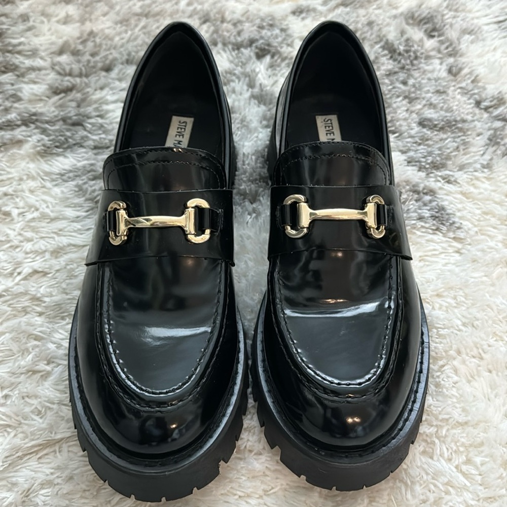 Steve Madden LANDO Black Leather Loafers Sz 11